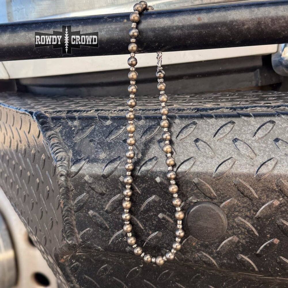 Dark Silver Gunmetal Beaded Pearl Bead Necklace